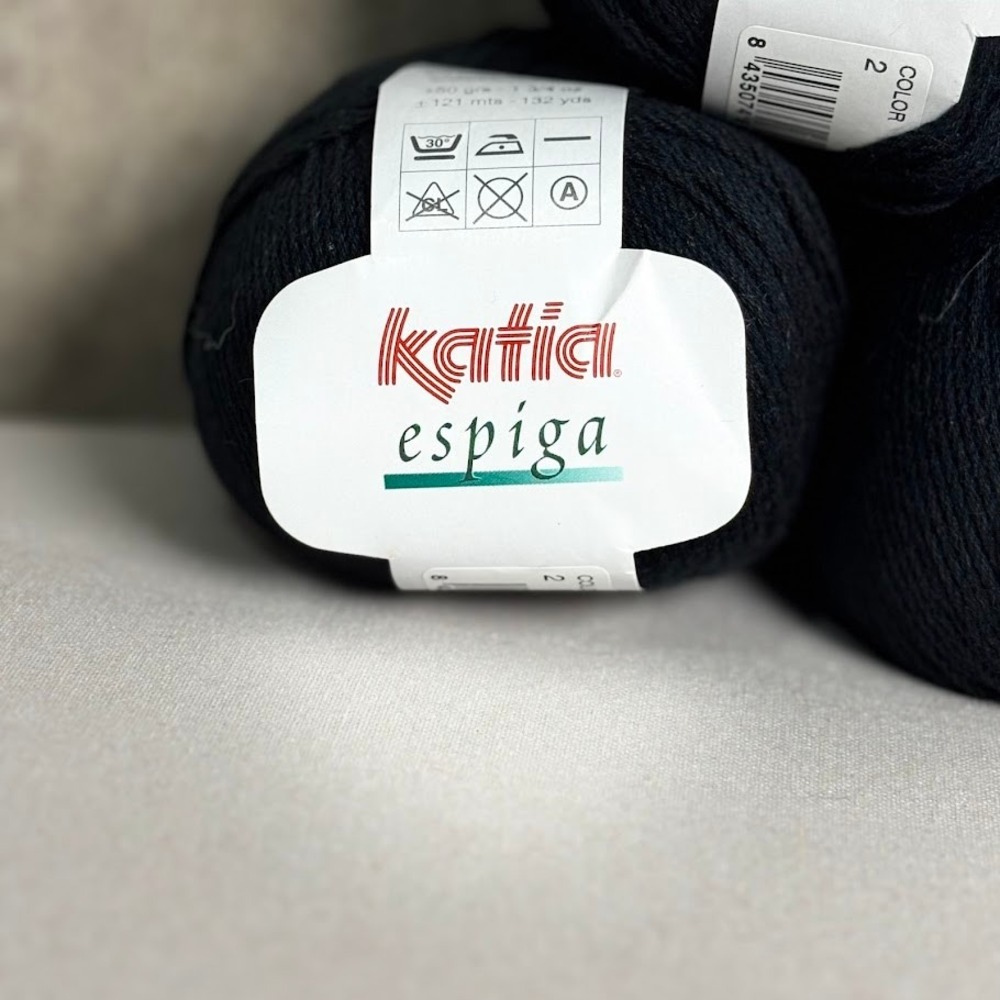 Katia Espiga Yarn 10 Balls Black Cotton Microfiber Sport Wgt Dye Lot 61950 Spain